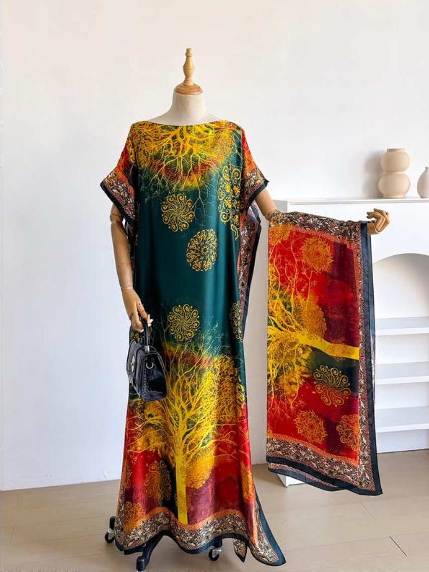 Desert Aura – Luxe Flow Maxi Kaftan Dress