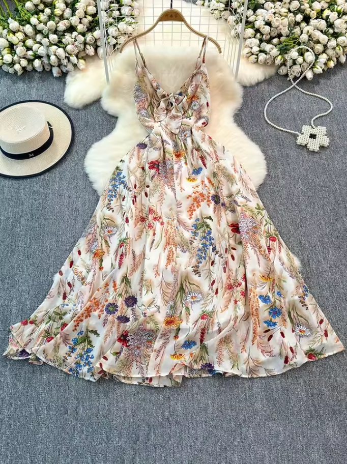 Wildflower Muse – V-Neck Boho Flow Maxi Dress
