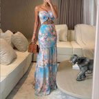 Azure Escape – Strapless Cut-Out Maxi Dress