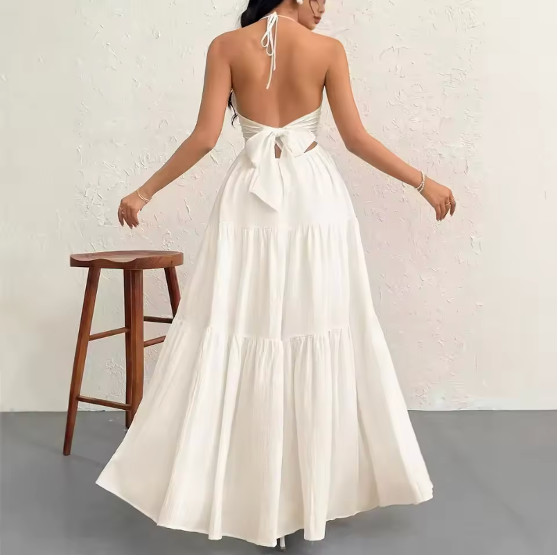 Ivory Drift – Halter Flow Maxi Dress