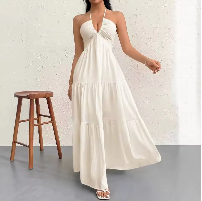 Ivory Drift – Halter Flow Maxi Dress