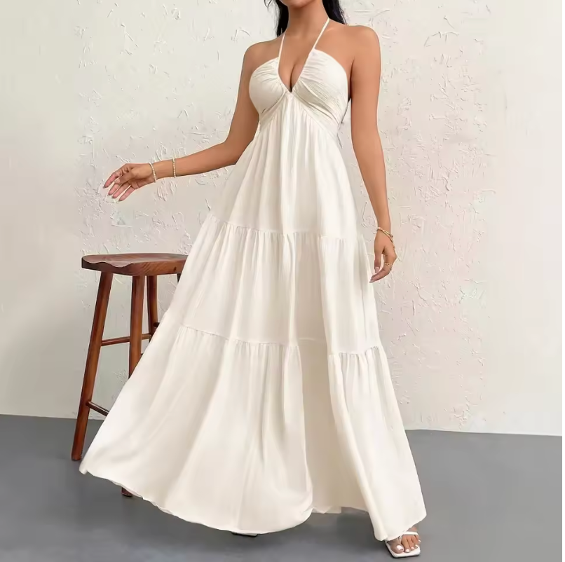 Ivory Drift – Halter Flow Maxi Dress