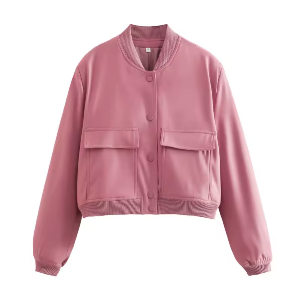 Alabaster Mode – Slim Cropped Pocket Bomber Jacket