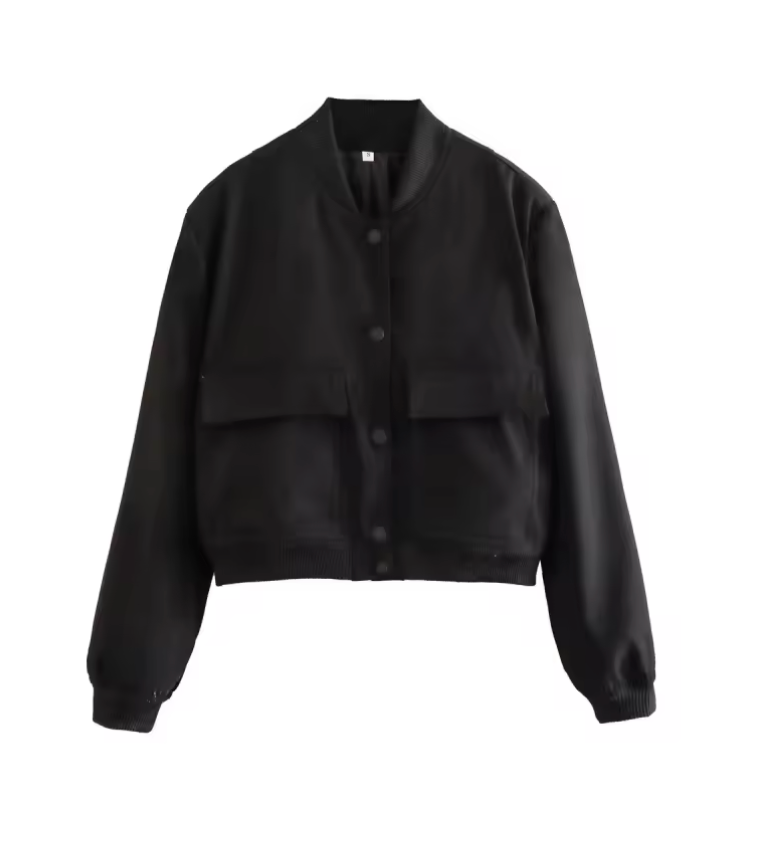 Alabaster Mode – Slim Cropped Pocket Bomber Jacket