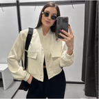 Alabaster Mode – Slim Cropped Pocket Bomber Jacket