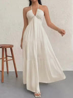 Ivory Drift – Halter Flow Maxi Dress