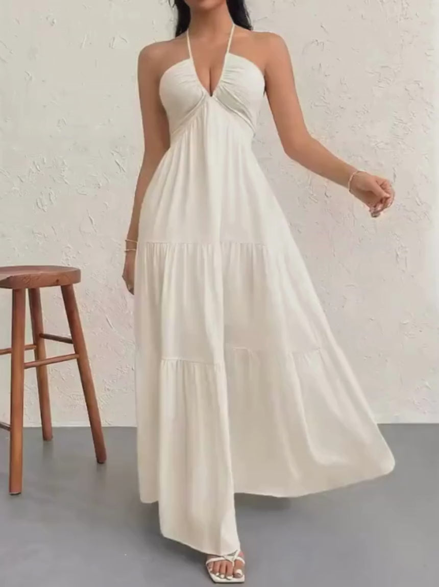 Ivory Drift – Halter Flow Maxi Dress