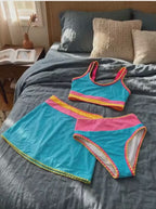 Electric Tide – Scalloped Edge 3-Piece Bikini Skirt Set