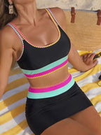 Electric Tide – Scalloped Edge 3-Piece Bikini Skirt Set